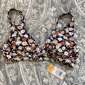 Kona Sol Black Floral Print Bikini Top - Target